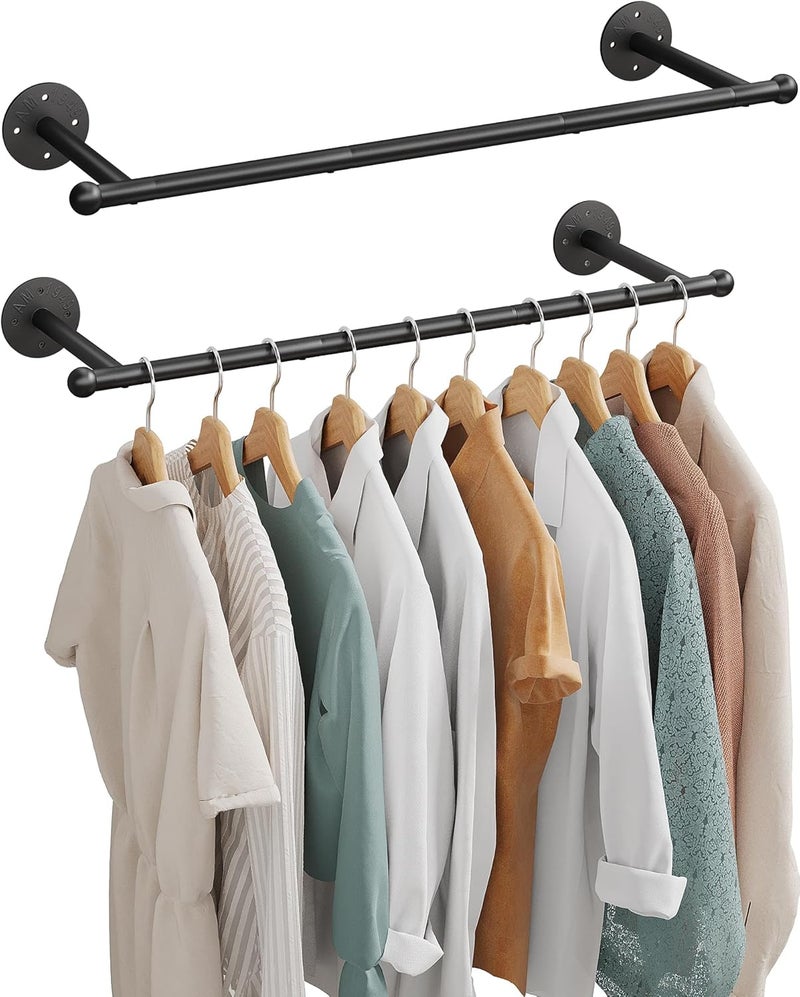 OROPY Industrial Pipe Clothing Rack Set of 2, Wall Mounted Clothes Rack, Closet Rods For Hanging Clothes, 33" Multi-purpose Hanging Rod for Laundry Room, Bedroom and Closet Storage - Image 2